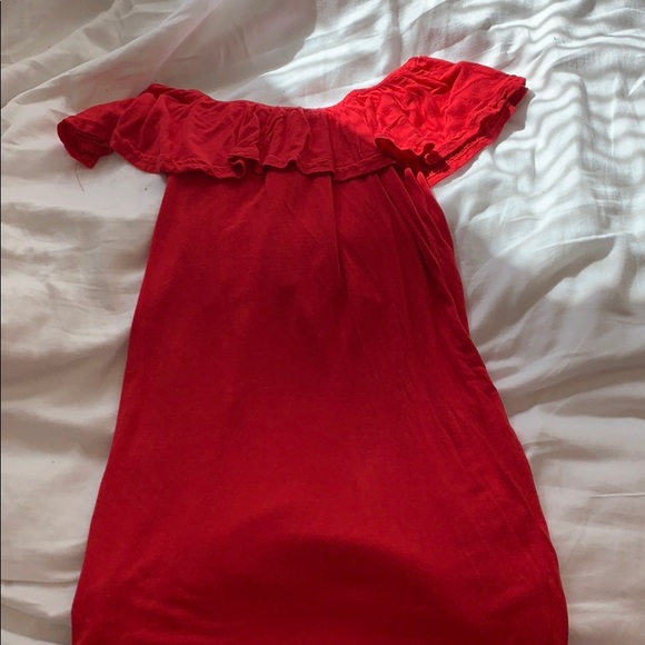Red Off the Shoulder Mini Dress - Picture 2 of 2